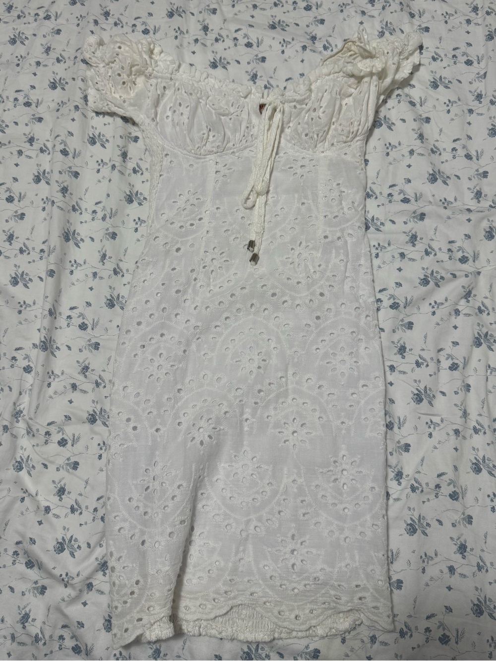 Off-Shoulder White Eyelet Mini Dress